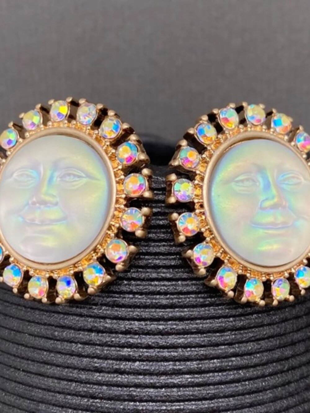DESIGNER Celestial Moon Gold Iridescent Crystal Earrings**NEW!